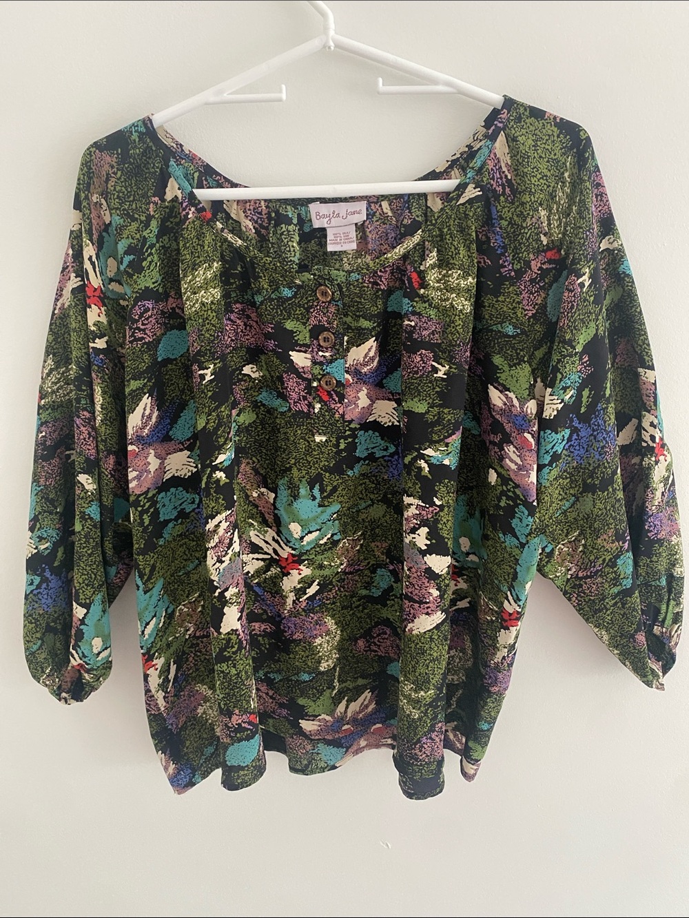 Anthropologie Bayla Jane Silk Oversized Abstract Multi Colored L/S Blouse SMALL